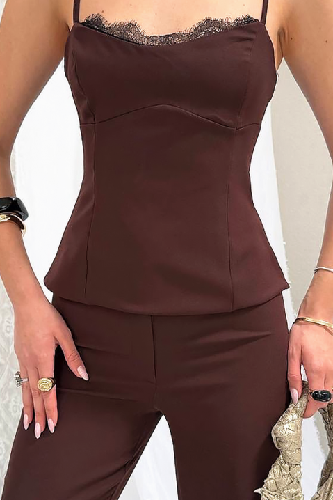 Ženski elegantni komplet s naglašenim leđima i čipkastim detaljima MOREZIA BROWN, Boja: smeđa, IVET.HR - MODERNA ODJEĆA