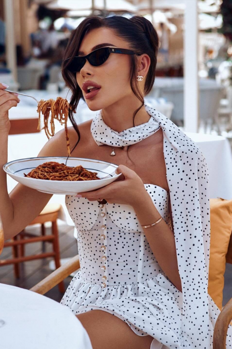 Elegantna mini haljina na točkice s retro šarmom TAMIRDA, Boja: bijela, IVET.HR - MODERNA ODJEĆA