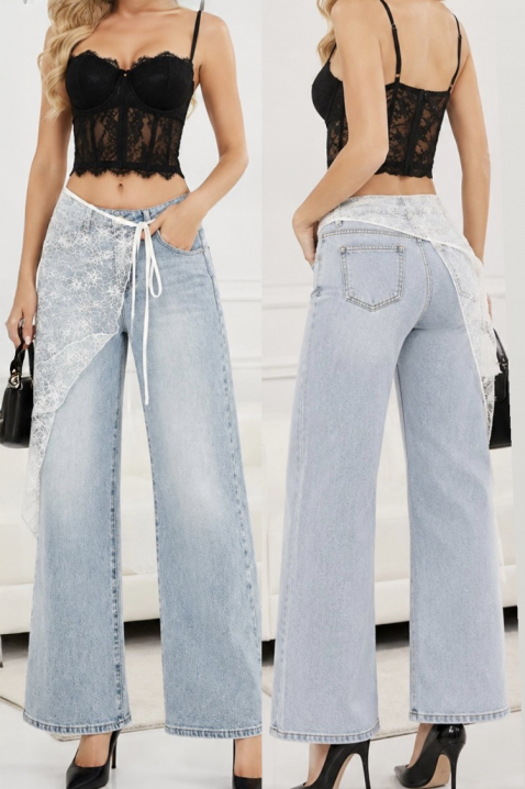 Široke ženske traperice s efektim ukrasnim čipkastim remenom VEILIA, Boja: denim, IVET.HR - MODERNA ODJEĆA
