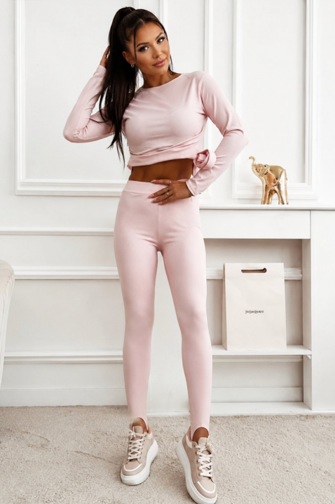 Ženski sportski set s kratkim topom s cvjetnim detaljem i pripijenim tajicama visokog struka NOISIANA PINK, Boja: roza, IVET.HR - MODERNA ODJEĆA