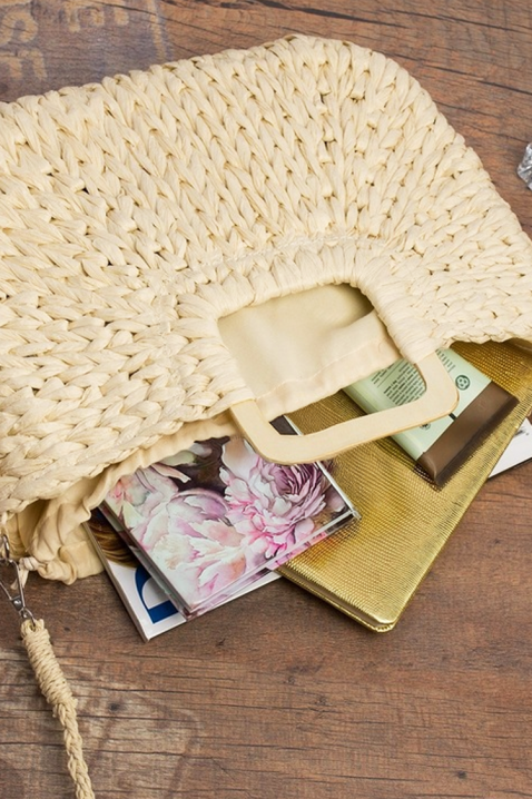 Ženska pletena torba s drvenim ručkama i dugim remenom JEMALIA BEIGE, Boja: bež, IVET.HR - MODERNA ODJEĆA