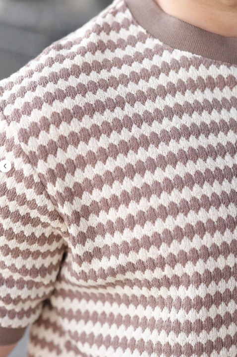 Muška majica s reljefnom teksturom i dvobojnim geometrijskim uzorkom RENAVIO, Boja: bijela sa bežom, IVET.HR - MODERNA ODJEĆA