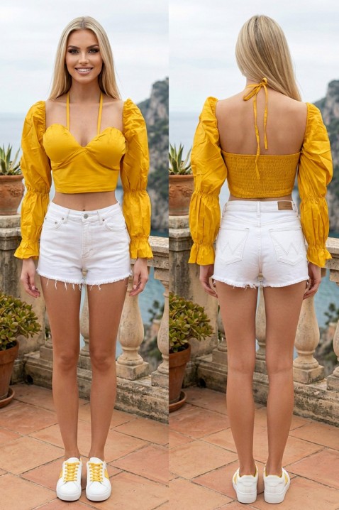 Kratka bluza bustier kroja s puf rukavima AMAREVIA MUSTARD, Boja: senf, IVET.HR - MODERNA ODJEĆA