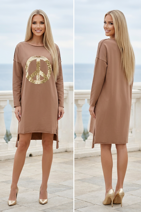 Asimetrična sportsko-elegantna ležerna haljina s šljokicama VASIANA BEIGE, Boja: bež, IVET.HR - MODERNA ODJEĆA