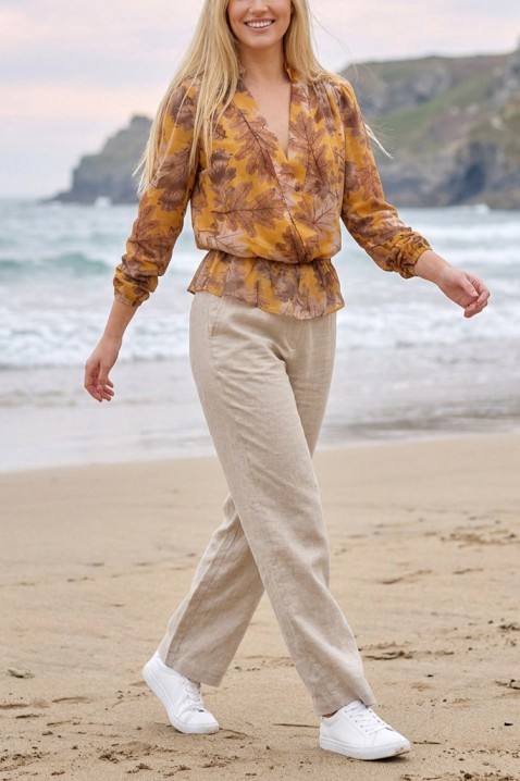 Bluza s preklopljenim V-izrezom i jesenskim printom AURELIZA MUSTARD, Boja: senf, IVET.HR - MODERNA ODJEĆA