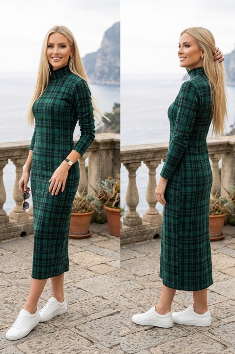 Elegantna midi haljina s kariranim akcentom VANORIA GREEN, Boja: zelena, IVET.HR - MODERNA ODJEĆA