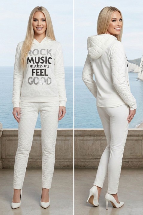 Ženski sweatshirt s dekorativnim natpisom i romboidnim reljefom MELVORSA WHITE, Boja: bijela, IVET.HR - MODERNA ODJEĆA