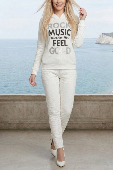 Ženski sweatshirt s dekorativnim natpisom i romboidnim reljefom MELVORSA WHITE, Boja: bijela, IVET.HR - MODERNA ODJEĆA