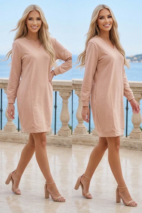 Sportsko-elegantna haljina s V-izrezom i dugim rukavima SPORTISA BEIGE, Boja: bež, IVET.HR - MODERNA ODJEĆA