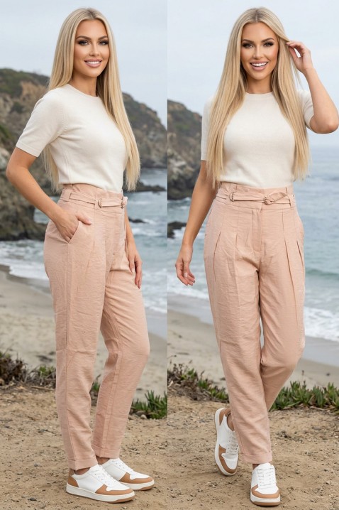 Sportsko-elegantne ženske hlače s remenom i visokim strukom ZOLTENA BEIGE, Boja: bež, IVET.HR - MODERNA ODJEĆA