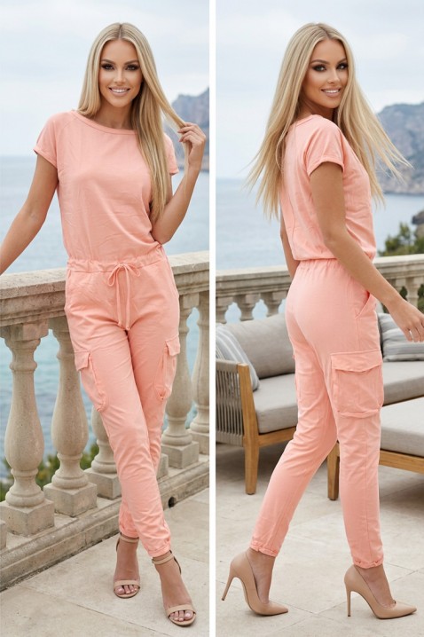 Dugi ženski kombinezon s kratkim rukavima i cargo džepovima TOSHINIA PINK, Boja: roza, IVET.HR - MODERNA ODJEĆA