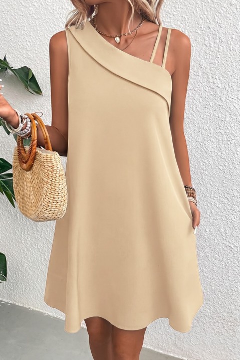 Elegantna kratka haljina s asimetričnim izrezom i širokim krojem IVRINIA BEIGE, Boja: bež, IVET.HR - MODERNA ODJEĆA