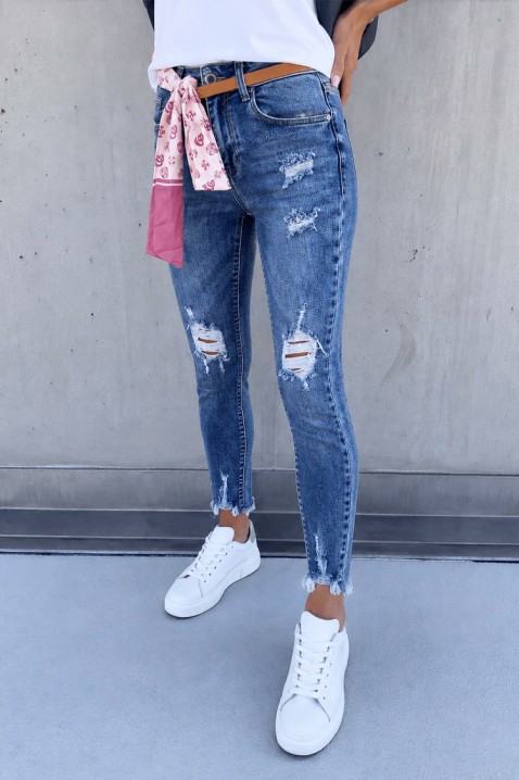 Slim fit traperice visokog struka sa satenskim remenom BELTANA, Boja: plava, IVET.HR - MODERNA ODJEĆA