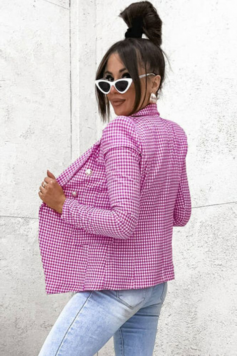 Elegantni strukirani ženski sako s finim kariranim uzorkom i klasičnim reverima BELAVENZA PINK, Boja: bijela i ružičasta, IVET.HR - MODERNA ODJEĆA