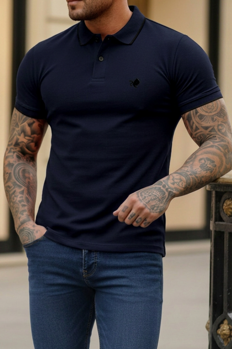 Pamučna muška majica s kontrastnim detaljima i slim krojem MORIFO DARK BLUE, Boja: tamnoplava, IVET.HR - MODERNA ODJEĆA