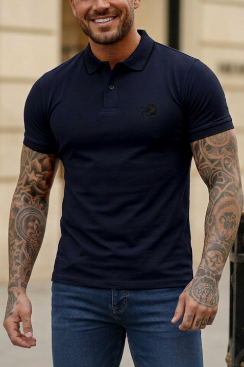 Pamučna muška majica s kontrastnim detaljima i slim krojem MORIFO DARK BLUE, Boja: tamnoplava, IVET.HR - MODERNA ODJEĆA