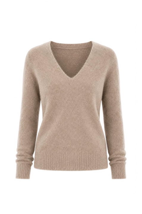 V-izrezani ženski pulover uskog kroja BAREMIA BEIGE, Boja: bež, IVET.HR - MODERNA ODJEĆA