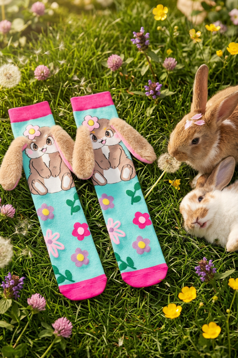 Dječje čarapice s 3D printom zeca i mekanim ušima AQUA BUNNY, Boja: svijetlo plava, IVET.HR - MODERNA ODJEĆA