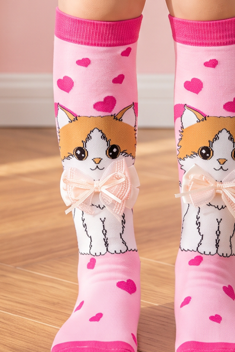 Dječje čarapice s 3D printom mačića s mekanom mašnom KITTY LOVE, Boja: roza, IVET.HR - MODERNA ODJEĆA