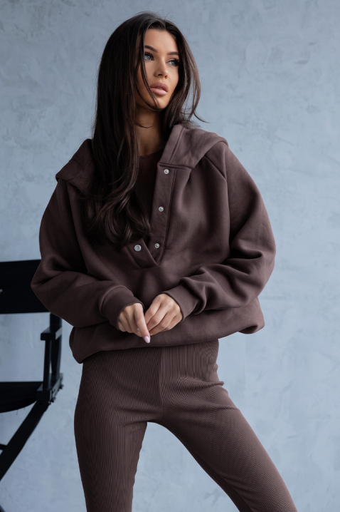 Ženski sportski komplet s hoodiejem i rebrastim tajicama BRANDILA BROWN, Boja: smeđa, IVET.HR - MODERNA ODJEĆA