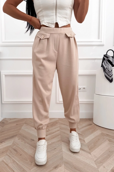Sportsko-elegantne hlače visokog struka s elastičnim manžetama AMARIATA BEIGE, Boja: bež, IVET.HR - MODERNA ODJEĆA