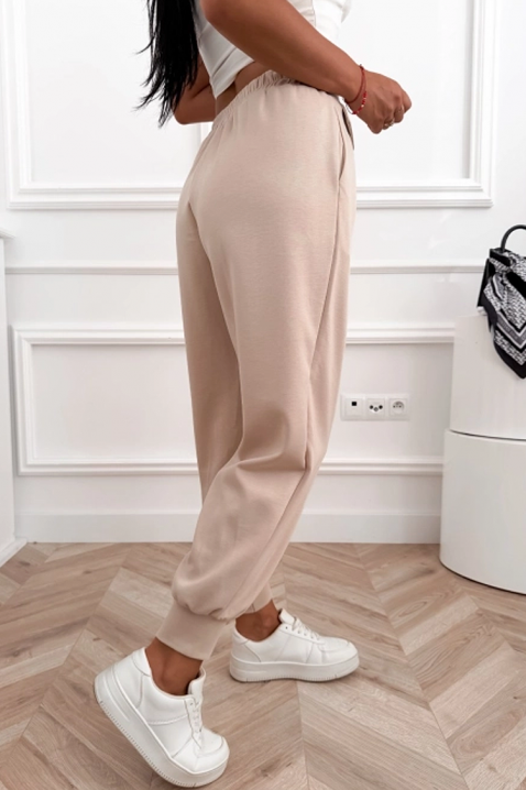 Sportsko-elegantne hlače visokog struka s elastičnim manžetama AMARIATA BEIGE, Boja: bež, IVET.HR - MODERNA ODJEĆA
