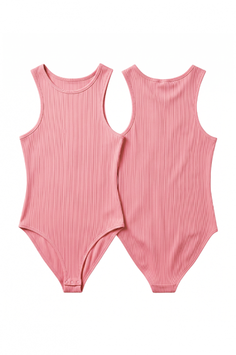 Žensko rebrasto body bez rukava s okruglim ovratnikom EVANIETA PINK, Boja: roza, IVET.HR - MODERNA ODJEĆA