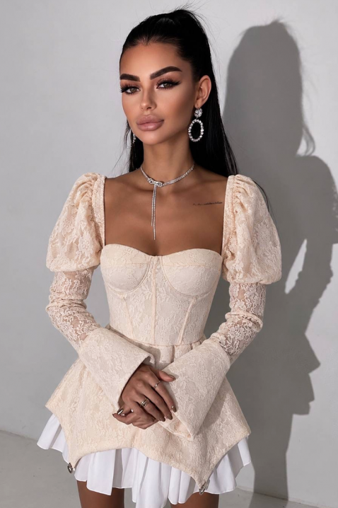 Mini haljina s korzet efektom i puf rukavima GESIELA BEIGE, Boja: bež, IVET.HR - MODERNA ODJEĆA