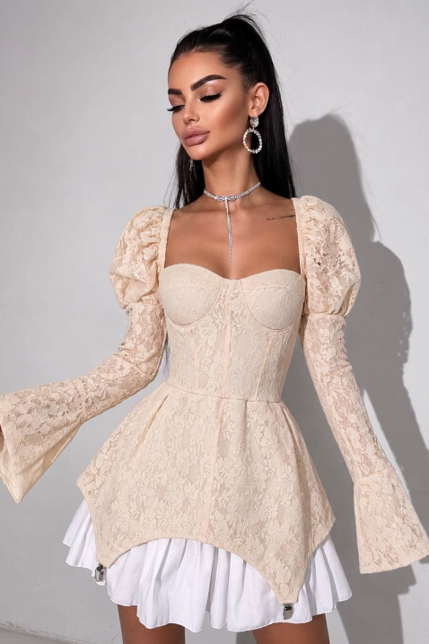 Mini haljina s korzet efektom i puf rukavima GESIELA BEIGE, Boja: bež, IVET.HR - MODERNA ODJEĆA