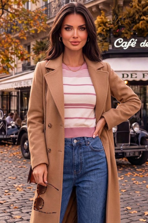 Ženski pleteni top na pruge sa širokim rubom PANESIA PINK, Boja: roza, IVET.HR - MODERNA ODJEĆA