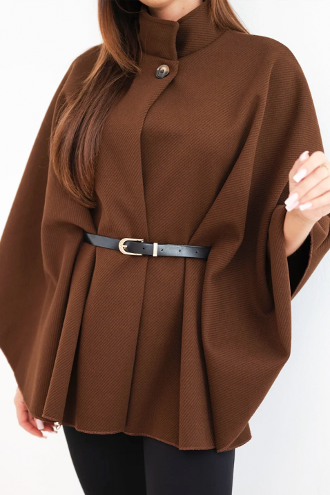 Elegantno žensko pončo s visokom ovratnikom i remenom AVESINA BROWN, Boja: smeđa, IVET.HR - MODERNA ODJEĆA