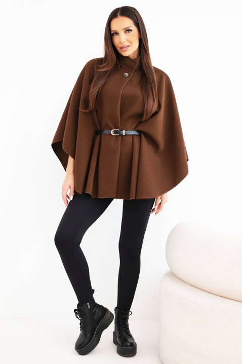 Elegantno žensko pončo s visokom ovratnikom i remenom AVESINA BROWN, Boja: smeđa, IVET.HR - MODERNA ODJEĆA