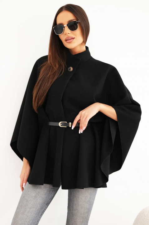 Elegantno žensko pončo s visokom ovratnikom i remenom AVESINA BLACK, Boja: crna, IVET.HR - MODERNA ODJEĆA