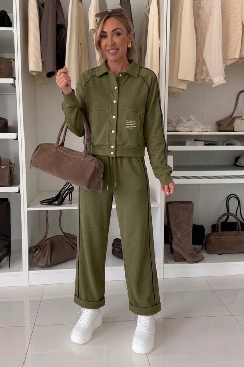 Ženski sportsko-elegantni komplet s kratkom jaknom i jogger hlačama LAMONIA KHAKI, Boja: kaki, IVET.HR - MODERNA ODJEĆA