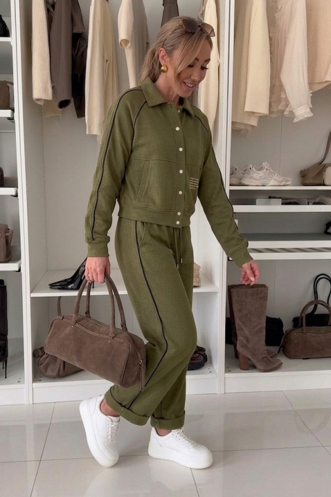 Ženski sportsko-elegantni komplet s kratkom jaknom i jogger hlačama LAMONIA KHAKI, Boja: kaki, IVET.HR - MODERNA ODJEĆA