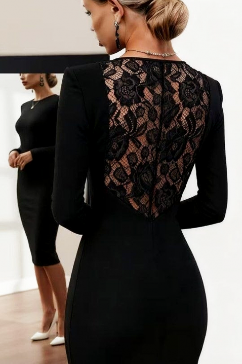 Elegantna pripijena midi haljina uz tijelo s čipkastim leđima LEMENIA BLACK, Boja: crna, IVET.HR - MODERNA ODJEĆA