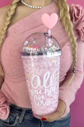 Čaša za vodu sa slamkom ZERDY PINK - 500 ml