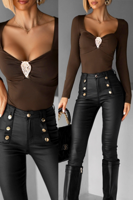 ženska bodi - bluza NELVORNA BROWN