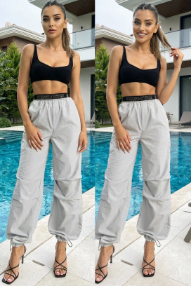 ženske sportsko-elegantne hlače s visokim strukom i elastičnim remenom SOLVETA GREY