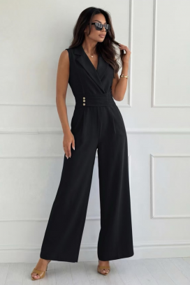 elegantni kombinezon s reverima i zlatnim gumbima SELESTE BLACK