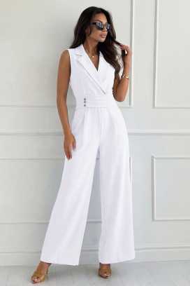 elegantni kombinezon s reverima i zlatnim gumbima SELESTE WHITE