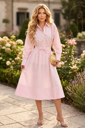 set od prozračne suknje i nježne košulje širokog kroja SOLARIA PINK