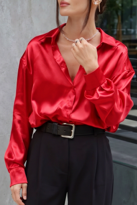 ženska elegantna satenska košulja s dugim rukavima AYANDA RED