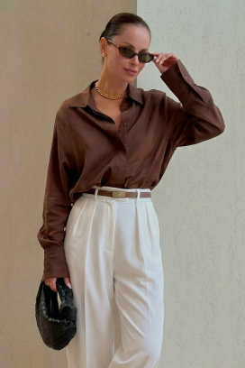 ženska elegantna satenska košulja s dugim rukavima AYANDA BROWN