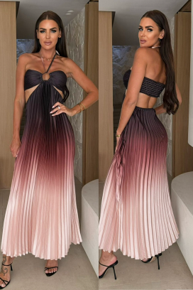 Duga plisirana haljina za žene s ombre efektom GINEVRA BLACK