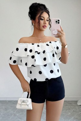 prozračna bluza sa spuštenim ramenima i voluminoznim volanima ZUZIA WHITE