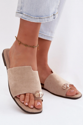elegantne ženske papuče s ukrasnim elementom STIMONA BEIGE