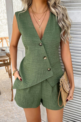 ženski set s elegantnim prslukom i kratkim hlačama JOLIYA KHAKI