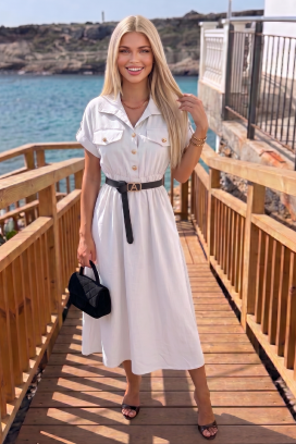 ljetna midi haljina safari stila s gumbima i remenom SAFARINA WHITE