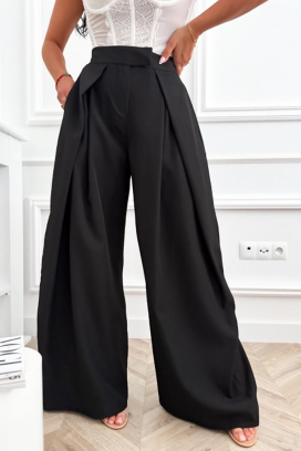 elegantne ženske hlače visokog struka s širokim nogavicama JOLYNE BLACK